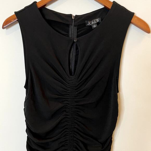 J.Crew Ruched Center Seam Dress Matte Jersey Midi Sleeveless LBD CI890 Black XS - Picture 4 of 14